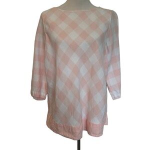 J. Jill love linen white and pink check top